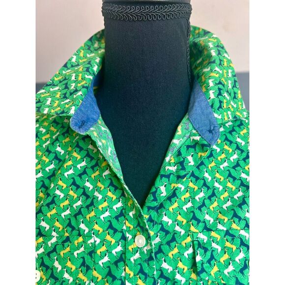 Talbots Womens Top Shirt Size 6 Green Horse Print Roll Tab Sleeve EUC - Picture 3 of 8
